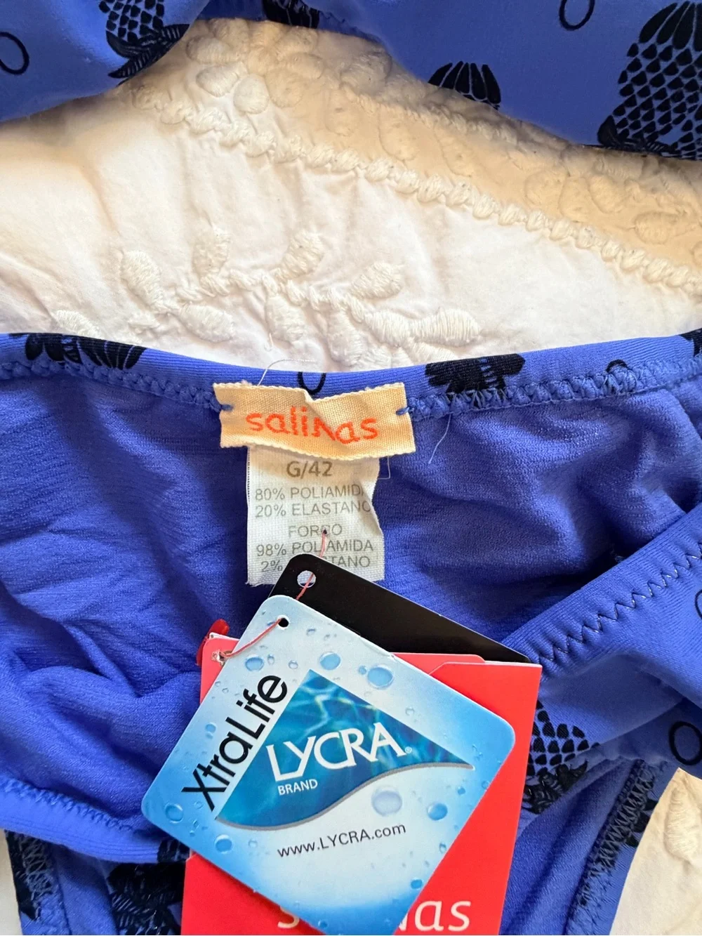 Salinas Blue Pineapple Bandeau Bikini Set Size 42/L NWT
